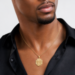 14K Gold Polished Large Jesus Head With Crown Pendant - Model Shot