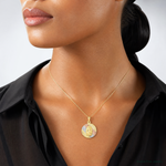 14K w/Rhodium Polished D/C Lady Of Guadalupe Circle Pendant - Model Shot