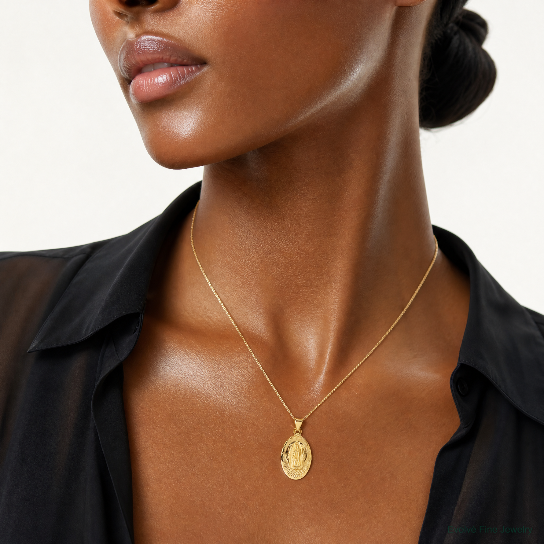 14k Our Lady of Guadalupe Pendant - Model Shot