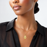 14K Gold Satin and Polished Finish Miraculous Medal Pendant - Model Shot