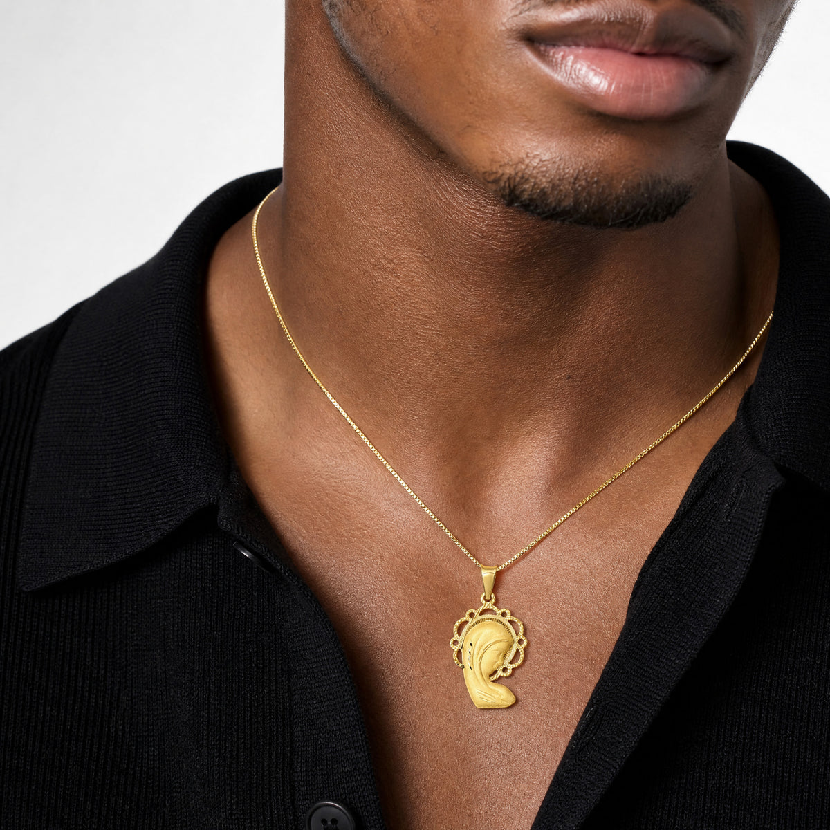 14k Satin and Polished Mary Pendant - Model Shot