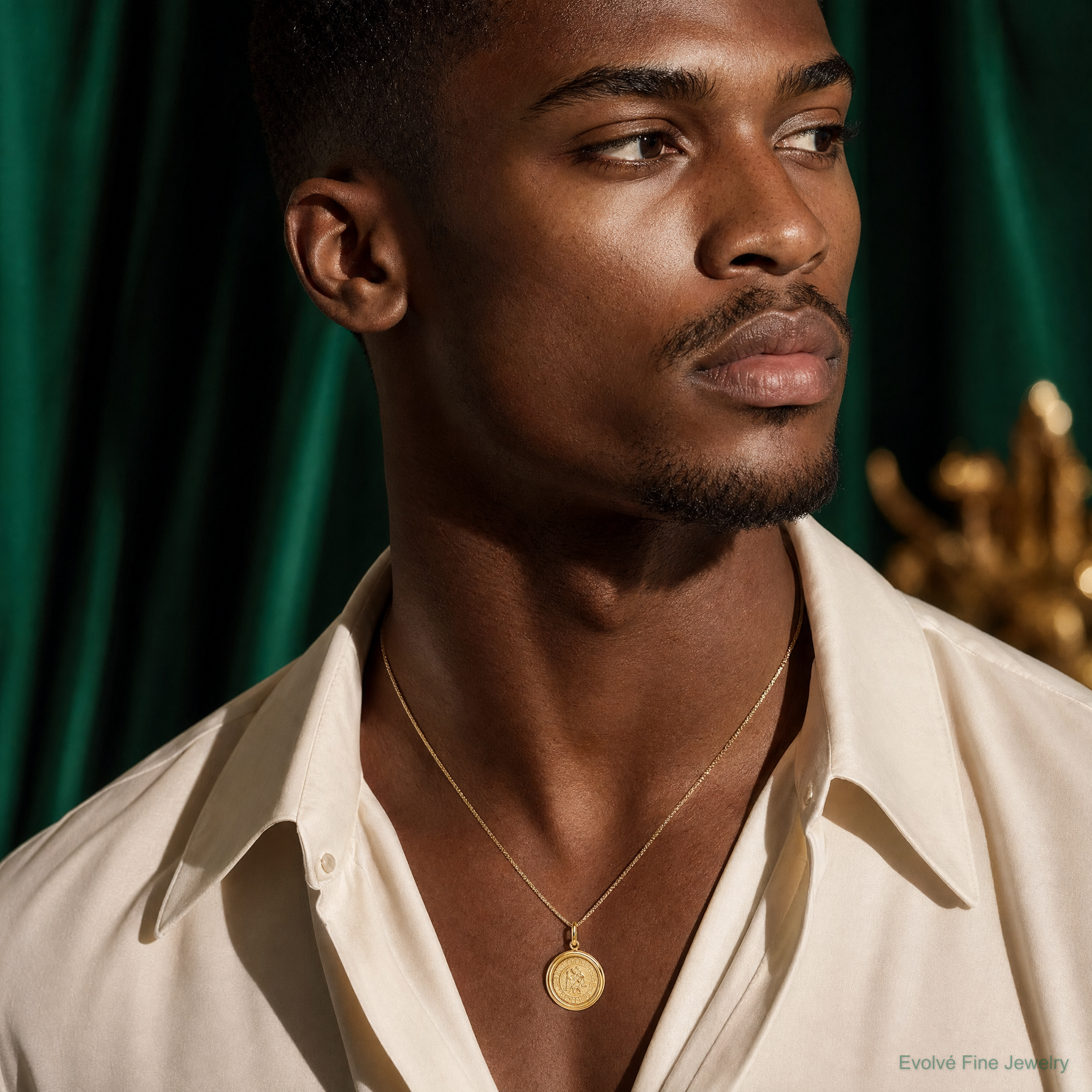 14K Polished And Satin St Christopher Medal Pendant - Model Shot