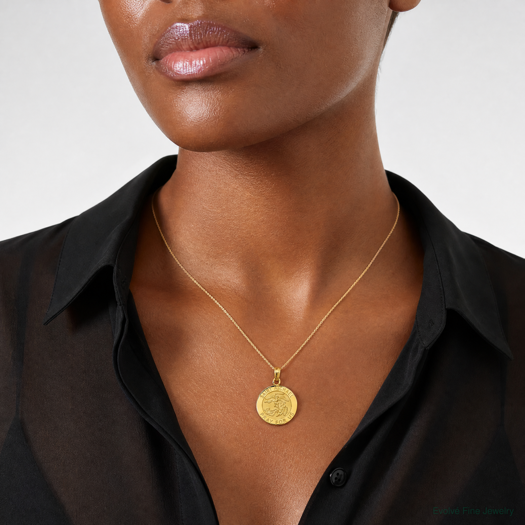 14k Saint Michael Medal Pendant - Model Shot