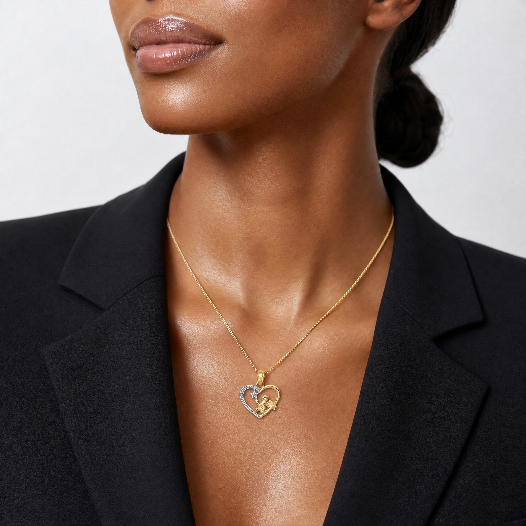 14K w/Rhodium Angel in Heart w/ Star Pendant - Model Shot