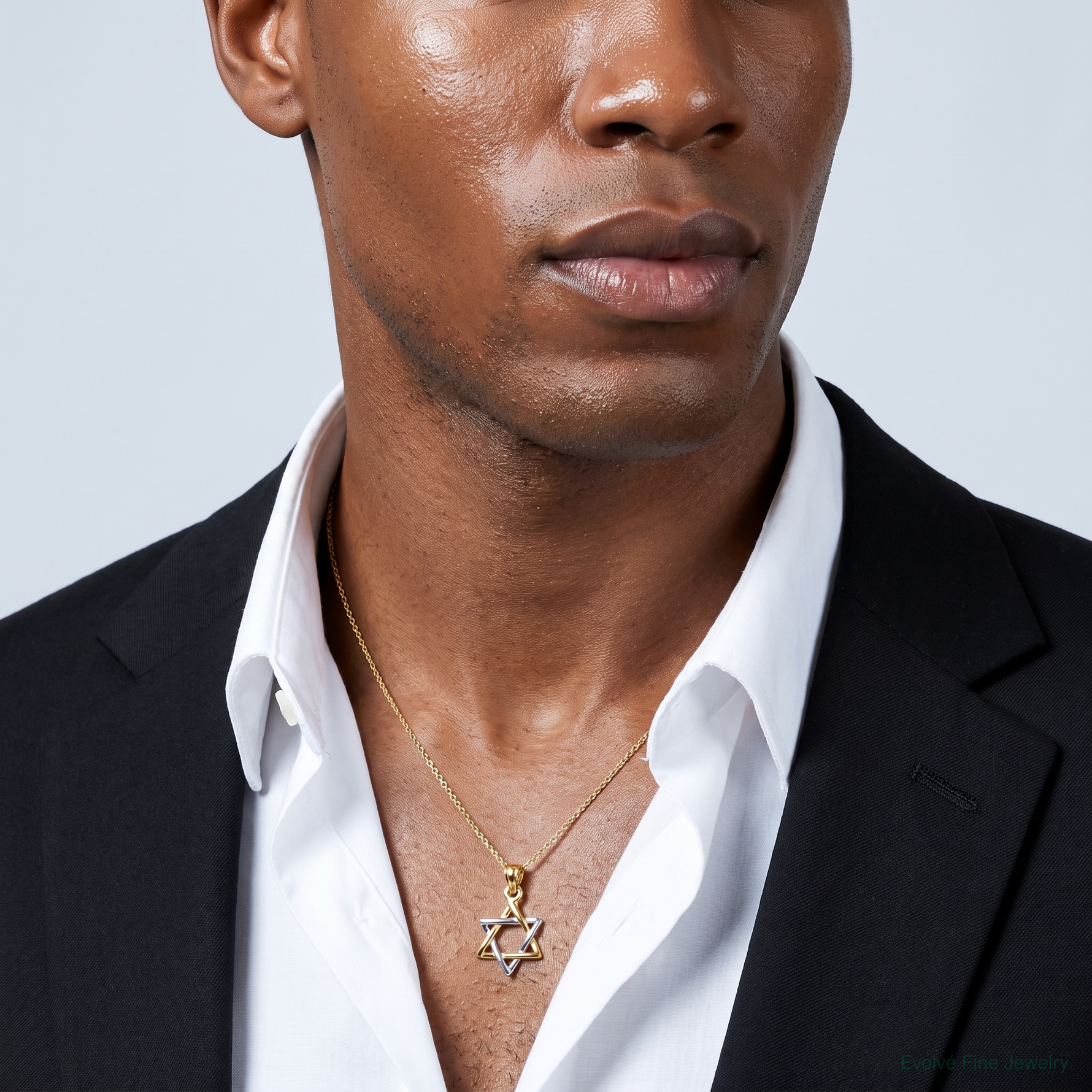 14K Two-tone Polished Star of David Pendant - Model Shot