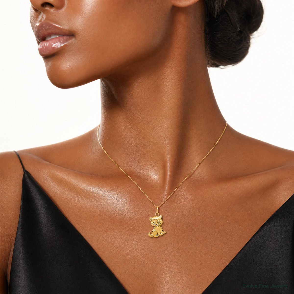 14k Polished Moveable Cat Pendant - Model Shot