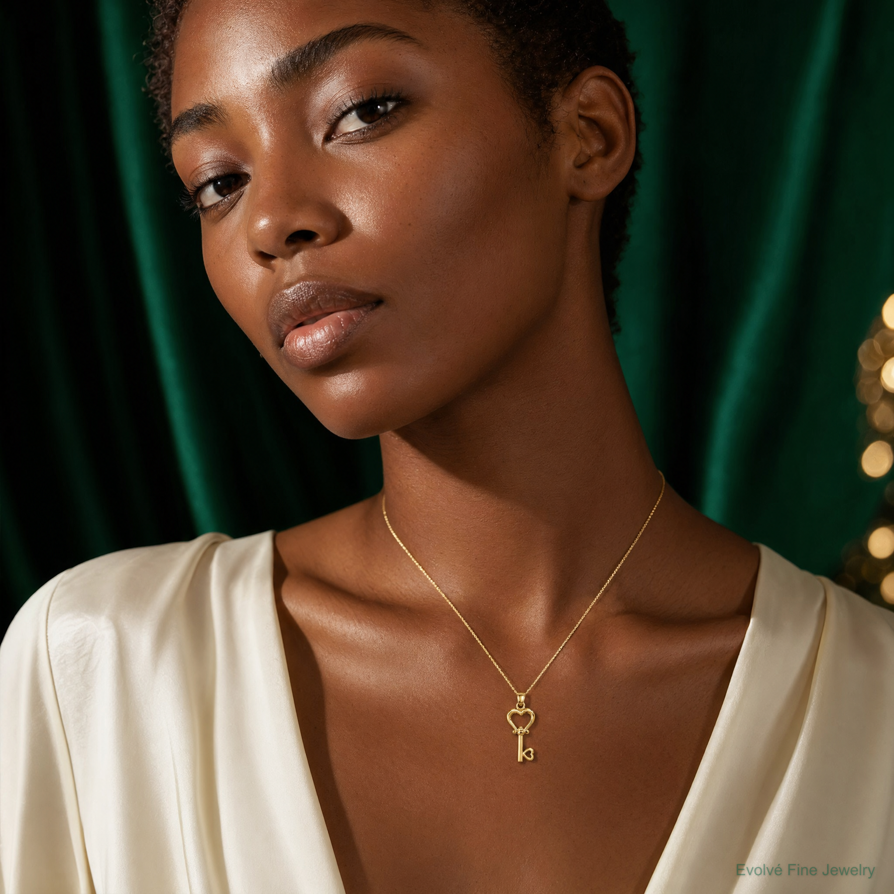 14k Polished 3D Heart Key Pendant - Model Shot