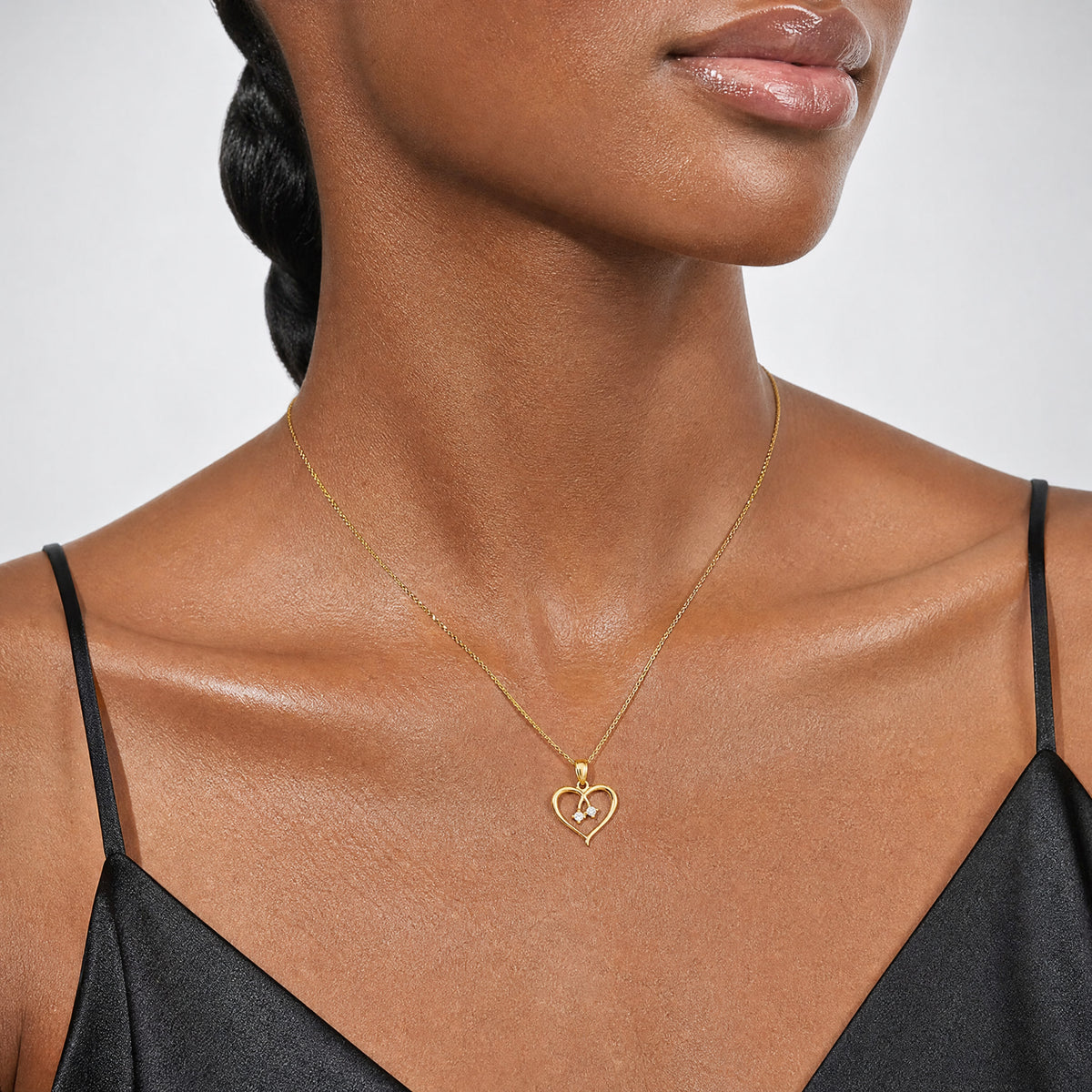 14k 2-CZ Cut-out Heart Pendant - Model Shot