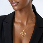 14K Two-tone and White Rhodium Polished Hearts Pendant - Model Shot