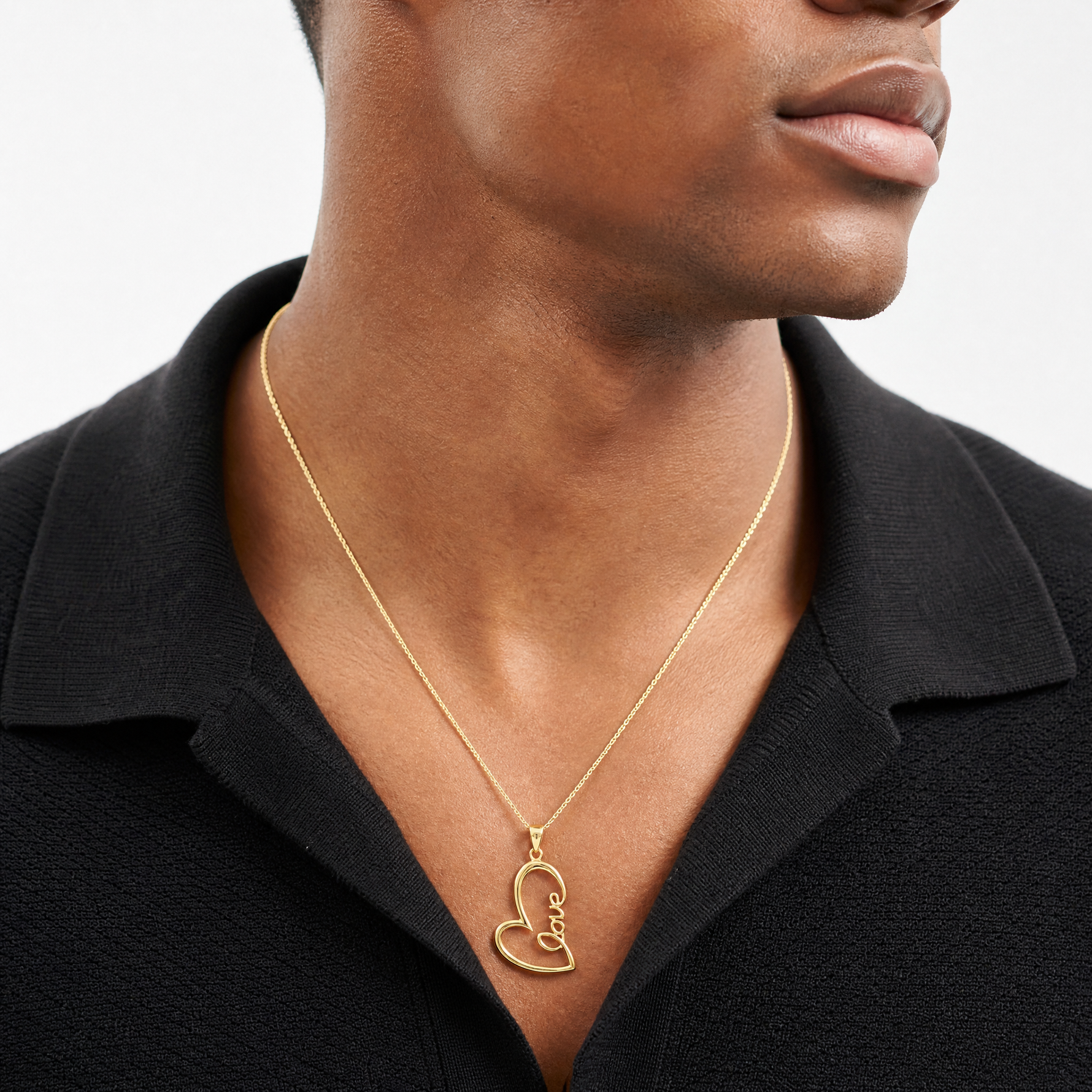 14k Gold Polished LOVE Heart Pendant - Model Shot