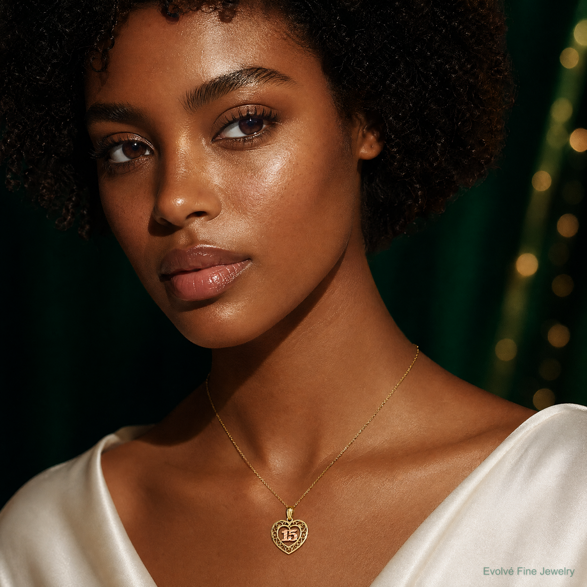 14k Two-tone Diamond-cut 15 Pendant - Model Shot