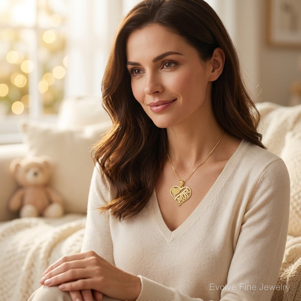 14k Polished MOM and Heart In Heart Pendant - Model Shot