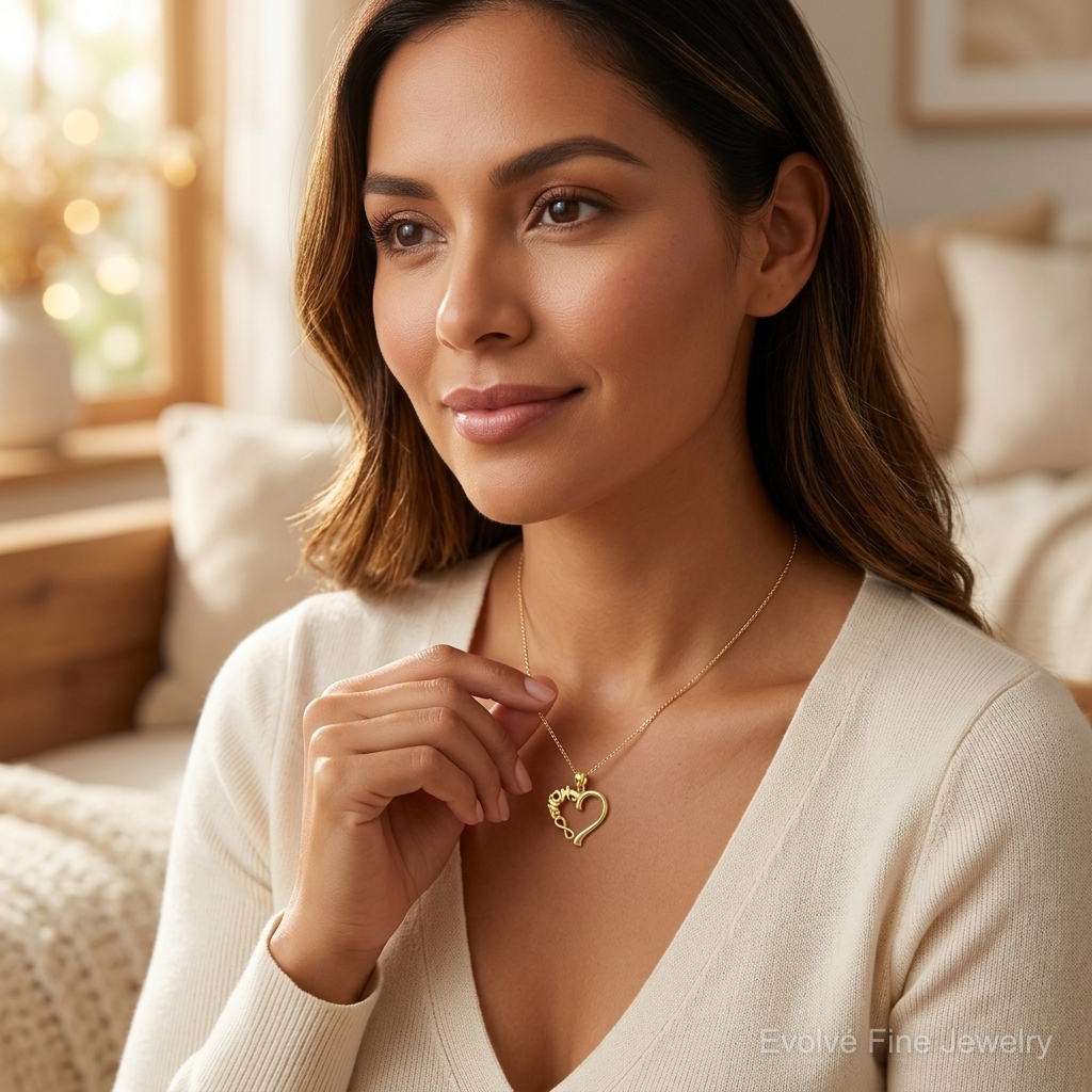 14k Polished MOM in Heart w/Infinity Symbol Pendant - Model Shot