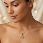 14k Gold Polished Tree in Circle Pendant - Model Shot