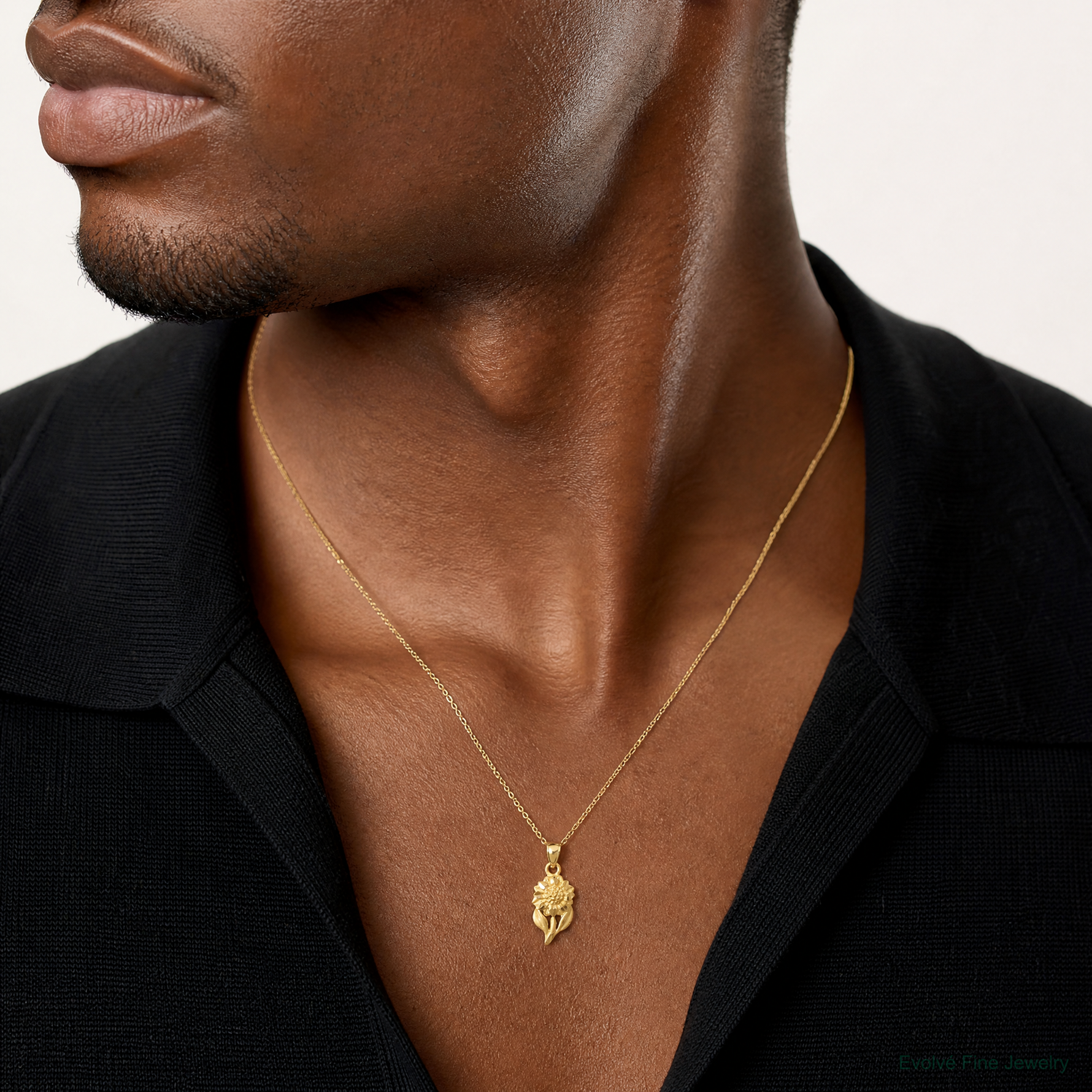 14k Satin Diamond-cut Sunflower Pendant - Model Shot