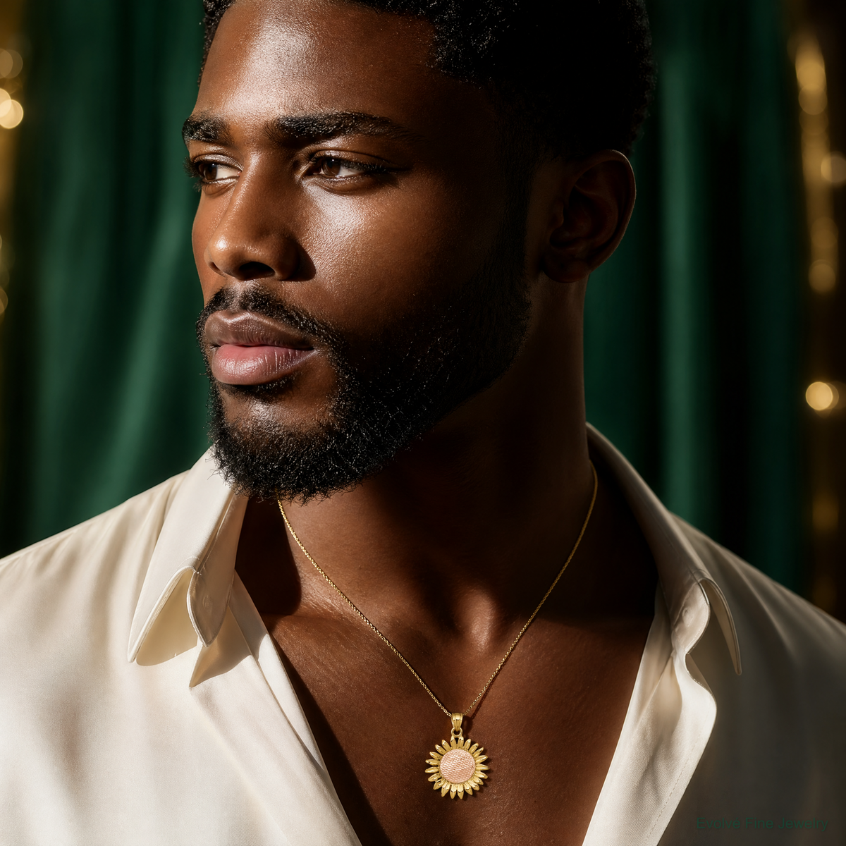14k Two-tone Polished Sunflower Pendant - Model Shot