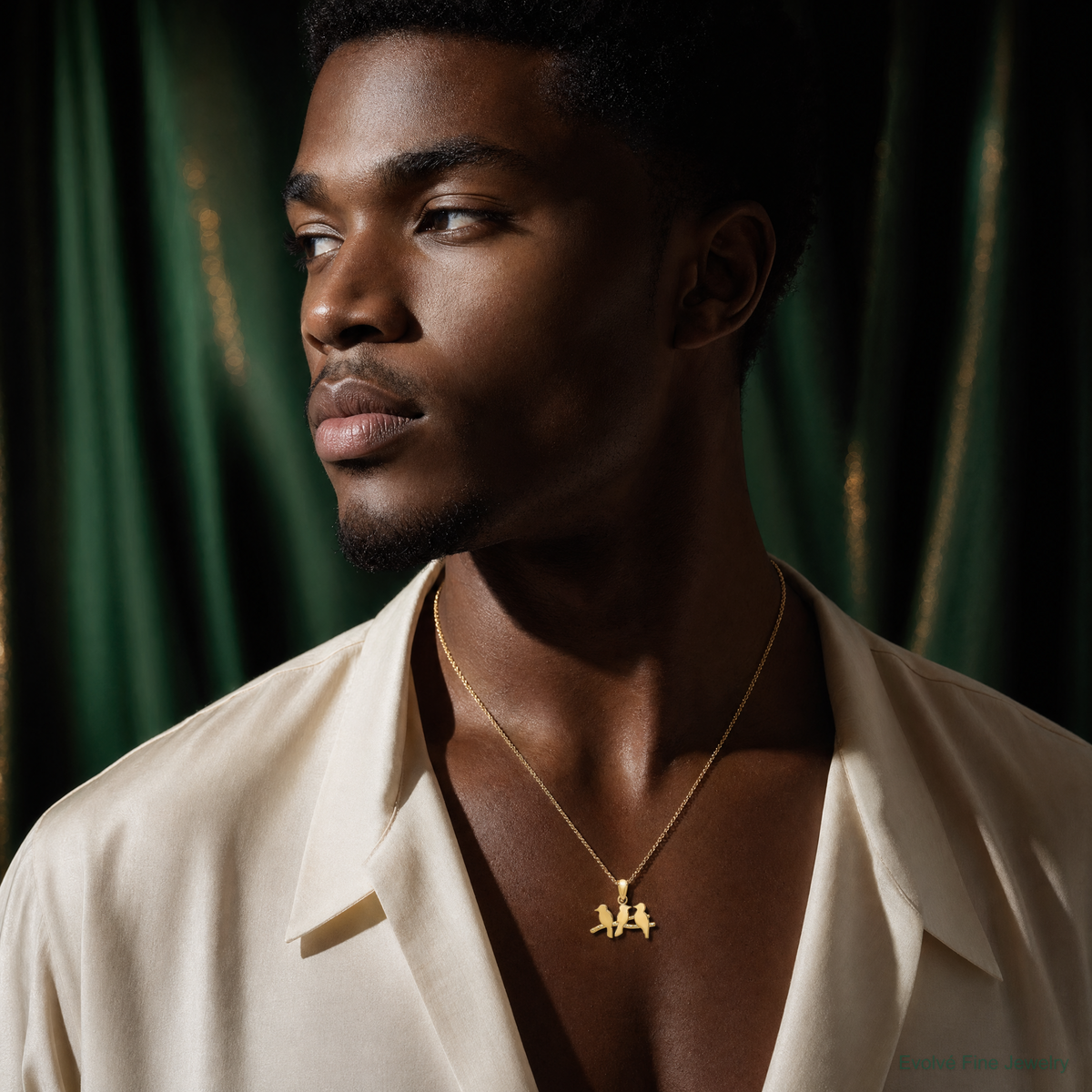 14k Polished Three Birds on a Branch Pendant - Model Shot