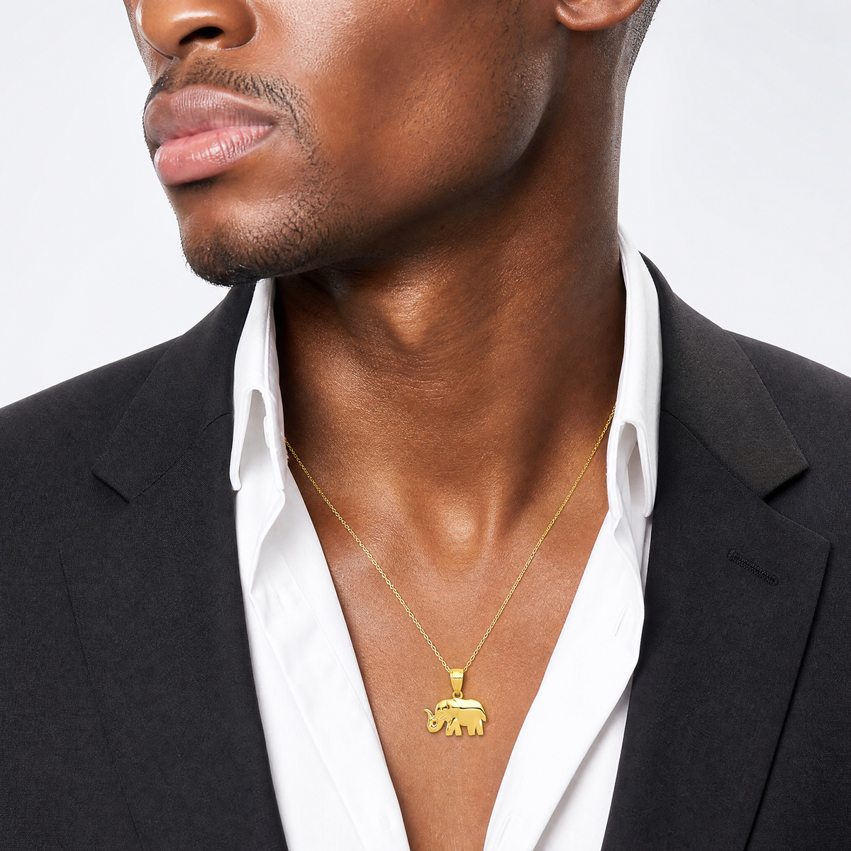 14k Polished Elephant Pendant - Model Shot