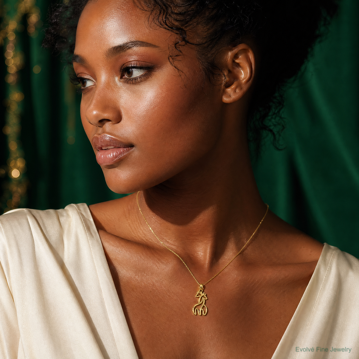 14K Polished Interlocking Giraffes Pendant - Model Shot