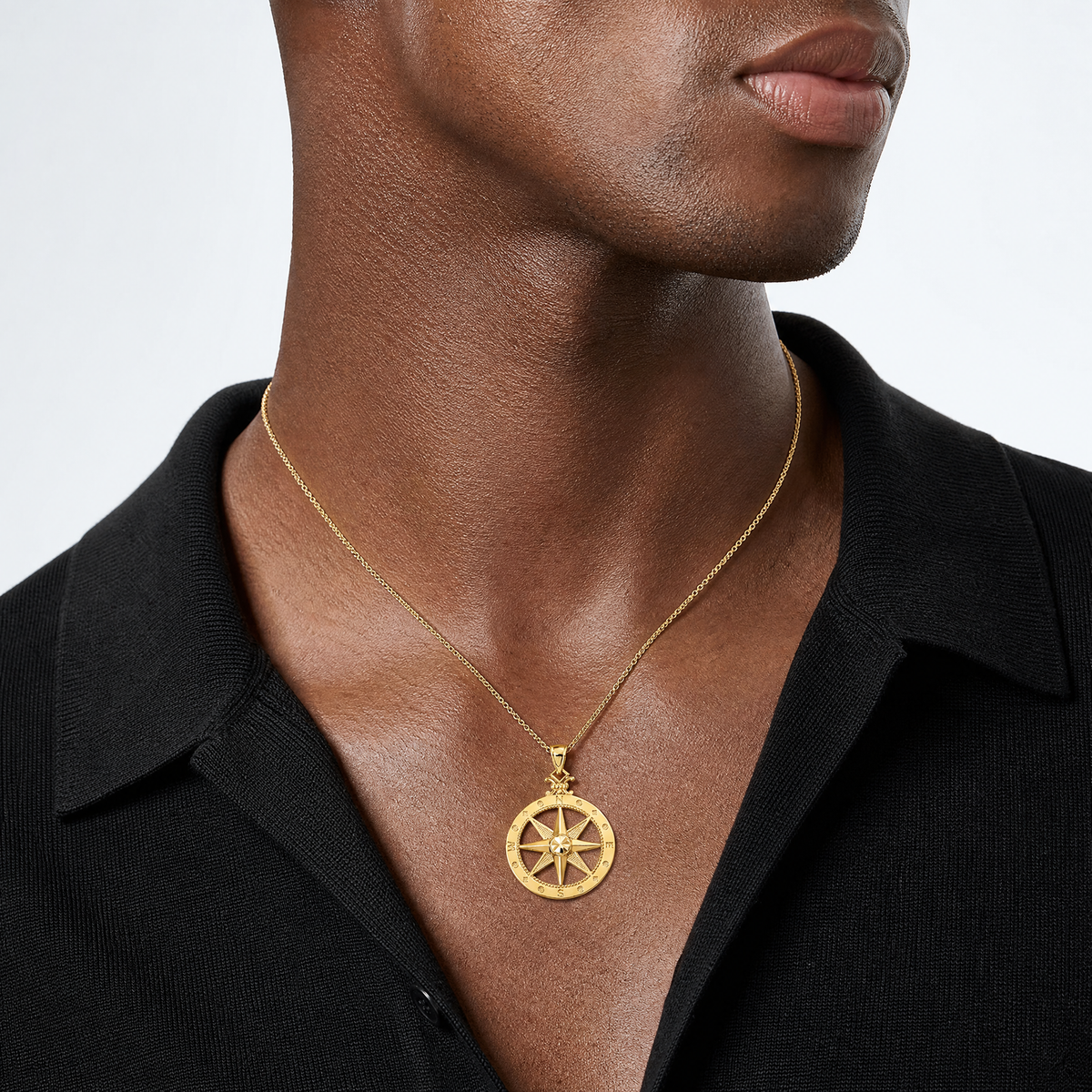 14k Diamond-cut Polished Compass Pendant - Model Shot
