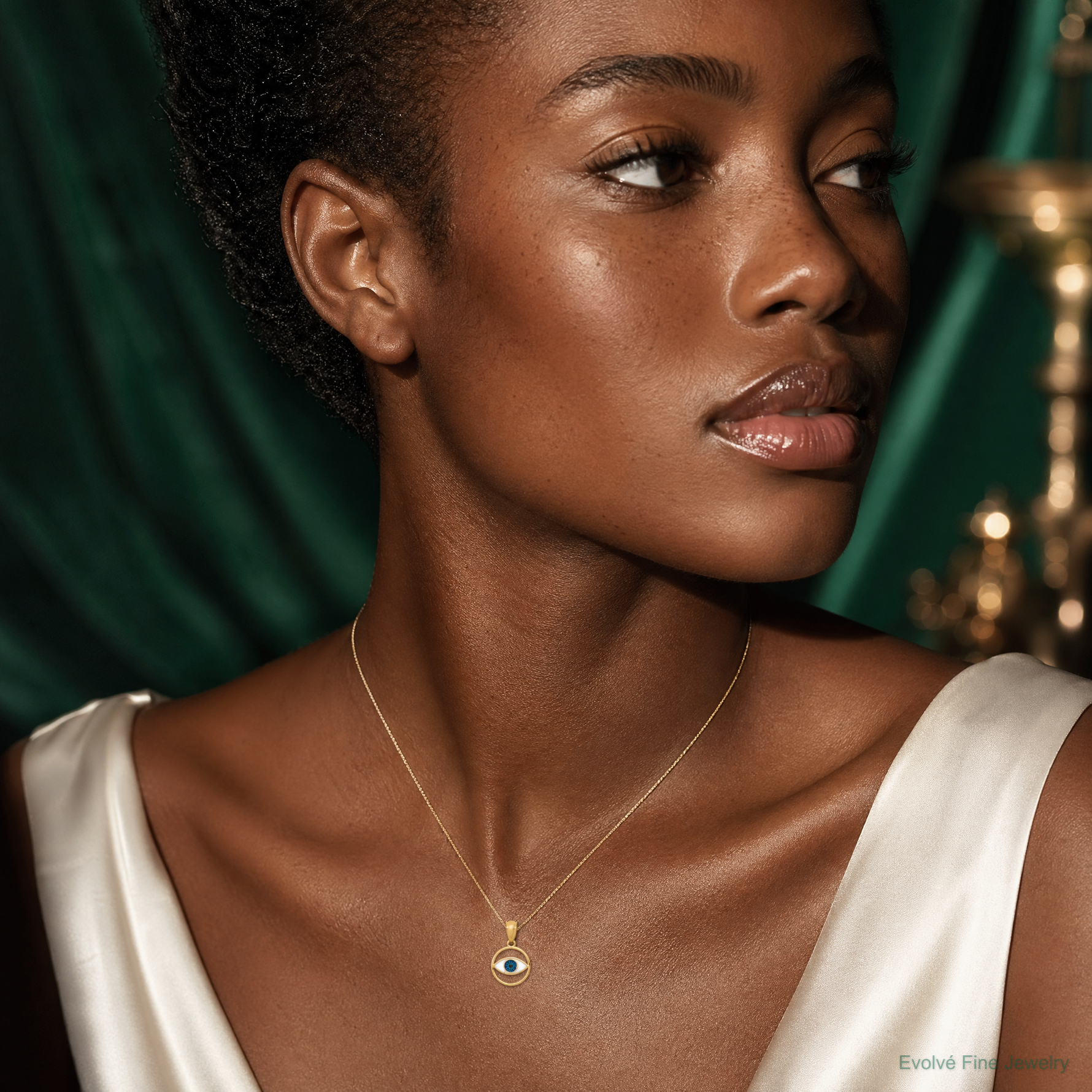 14k Polished Enameled Eye Pendant - Model Shot