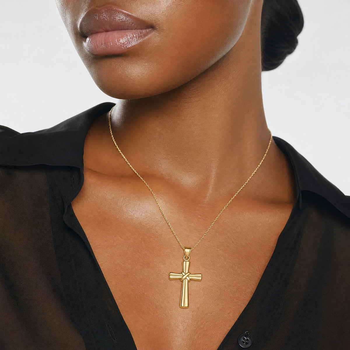 14k Hollow Cross Pendant - Model Shot