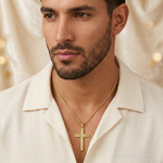 14k Polished and Textured Diamond-cut Latin Cross Pendant - Model Shot