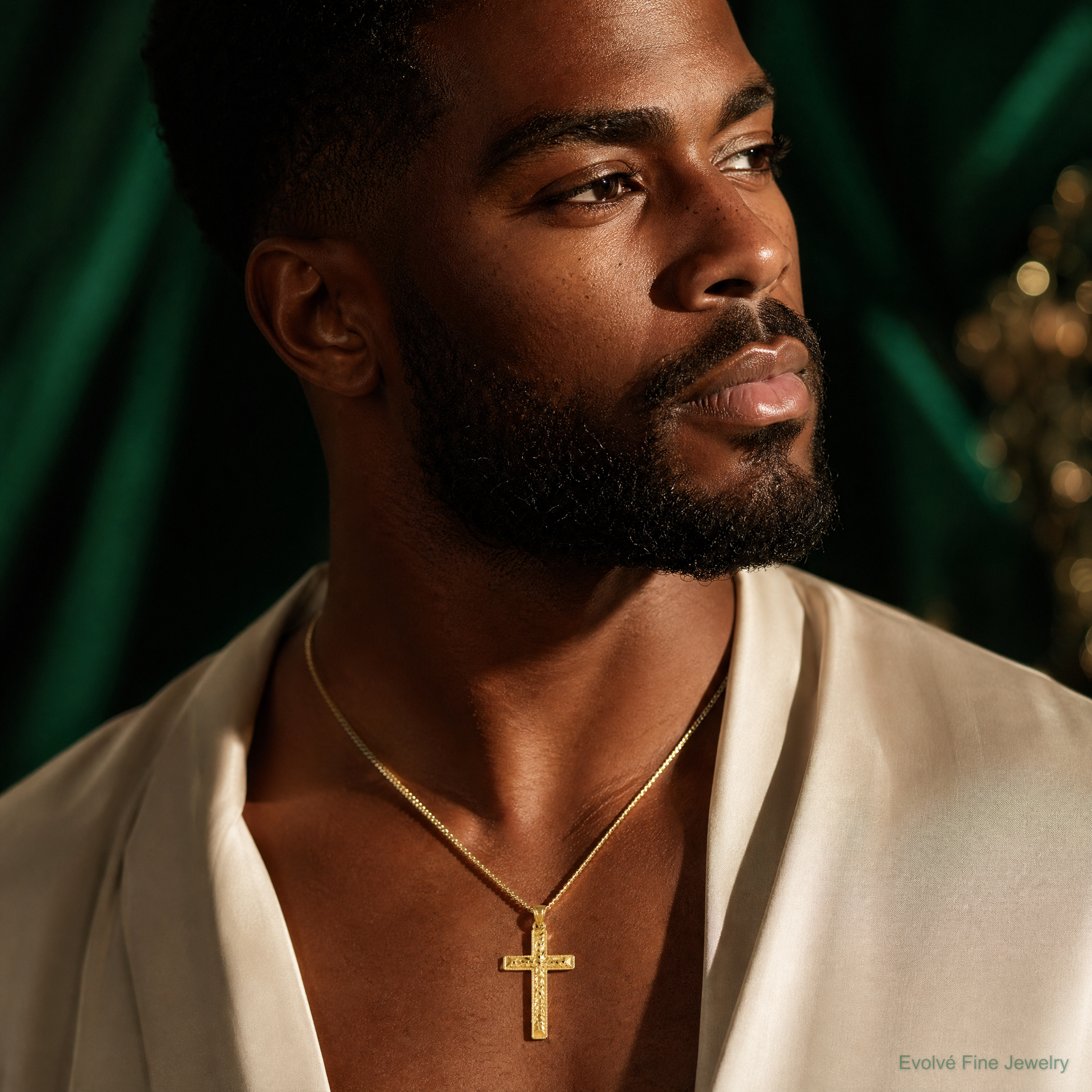 14k Diamond-cut Latin Cross Pendant - Model Shot