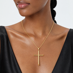 14k Polished Tube Cross Pendant - Model Shot