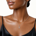 14k White Gold Polished D/C Small Budded Cross Charm - Model Shot