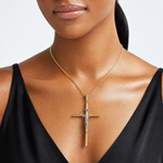 14k Two-Tone Polished Jesus Crucifix Pendant - Model Shot