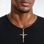 14k Two-Tone Polished Jesus Crucifix Pendant - Model Shot