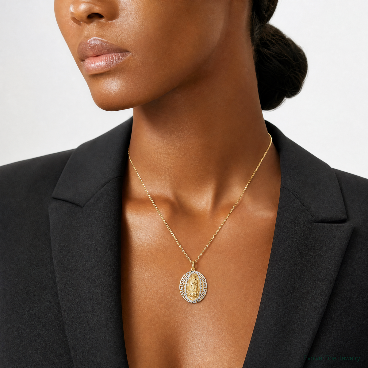 14k Two-Tone Our Lady Of Guadalupe Semi-solid Pendant - Model Shot