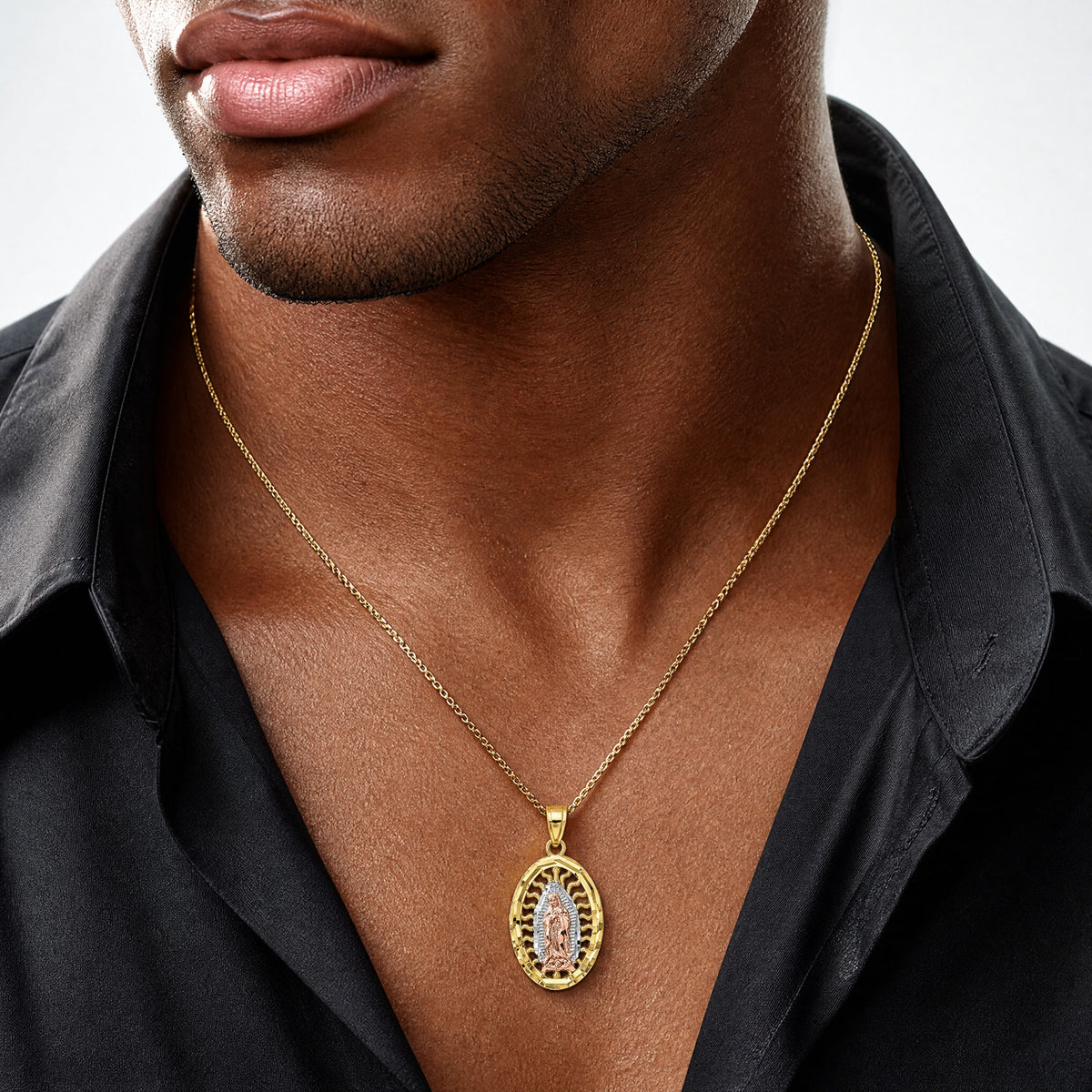 14K Two-tone w/White Rhodium D/C Lady of Guadalupe Charm - Model Shot