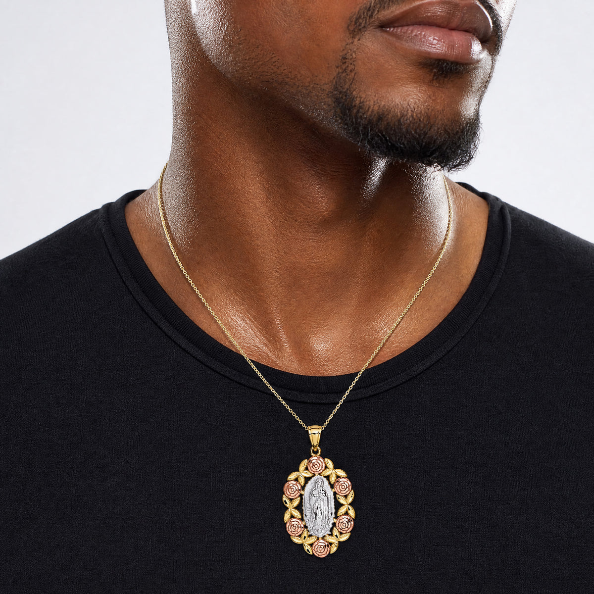 14K Two-Tone w/White Rhodium Lady Of Guadalupe Pendant - Model Shot