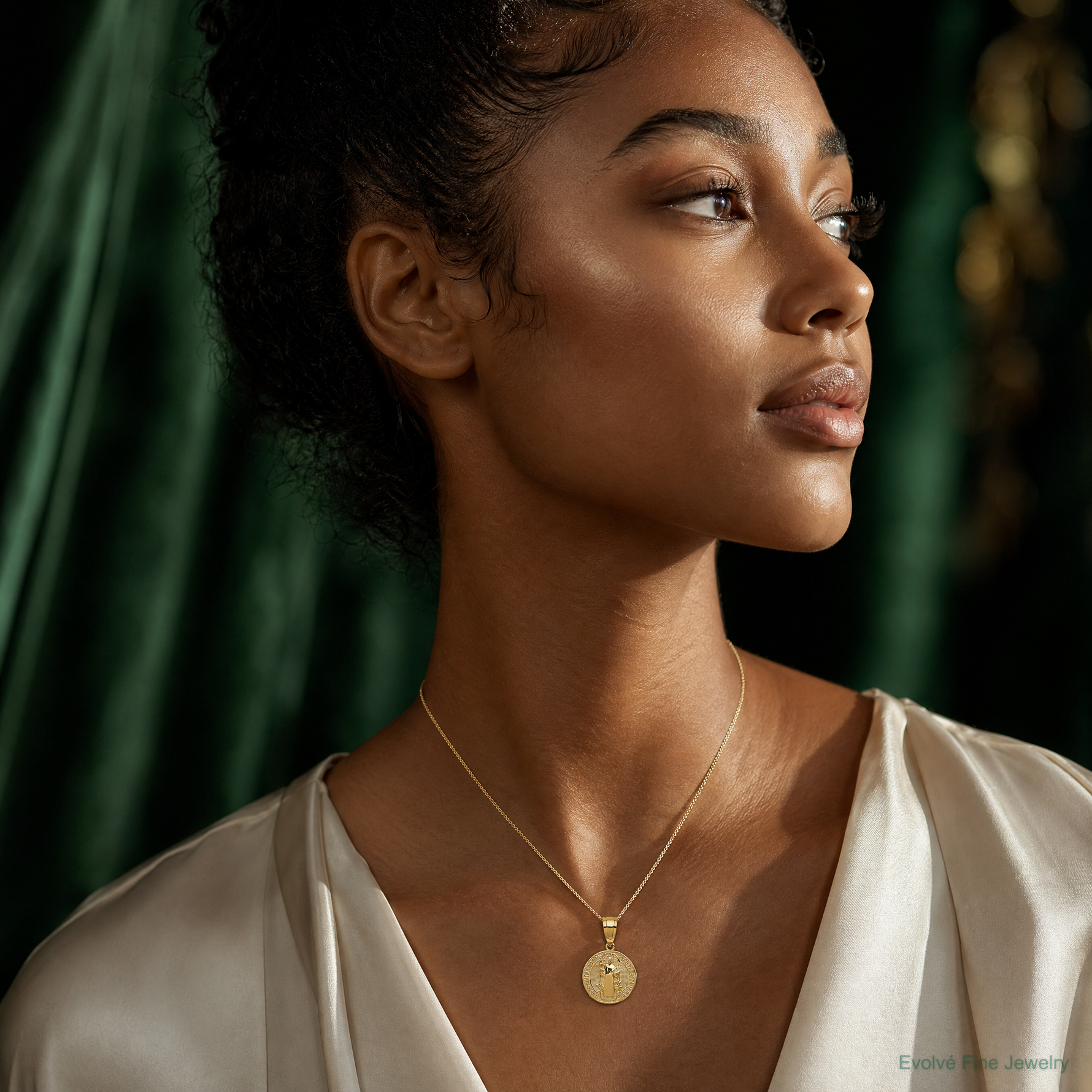 14k San Benito 2 Sided Round Small Pendant - Model Shot
