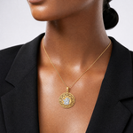 14k w/Rhodium Polished Filigree Guardian Angel Pendant - Model Shot