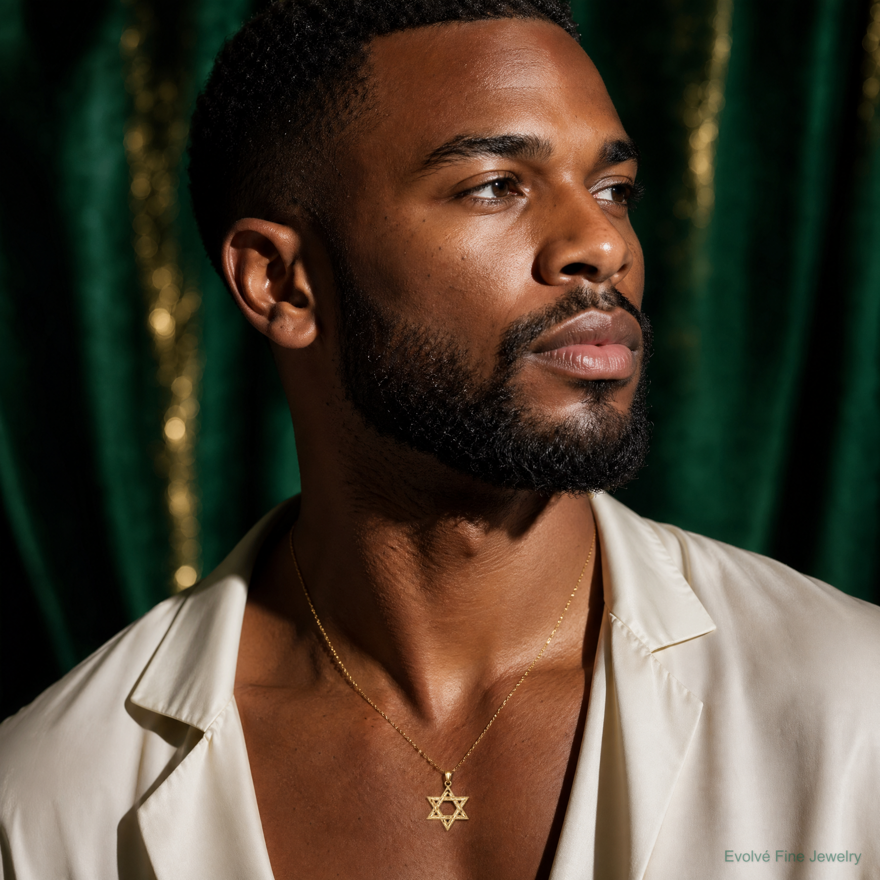 14k Diamond-cut Polished Star of David Pendant - Model Shot