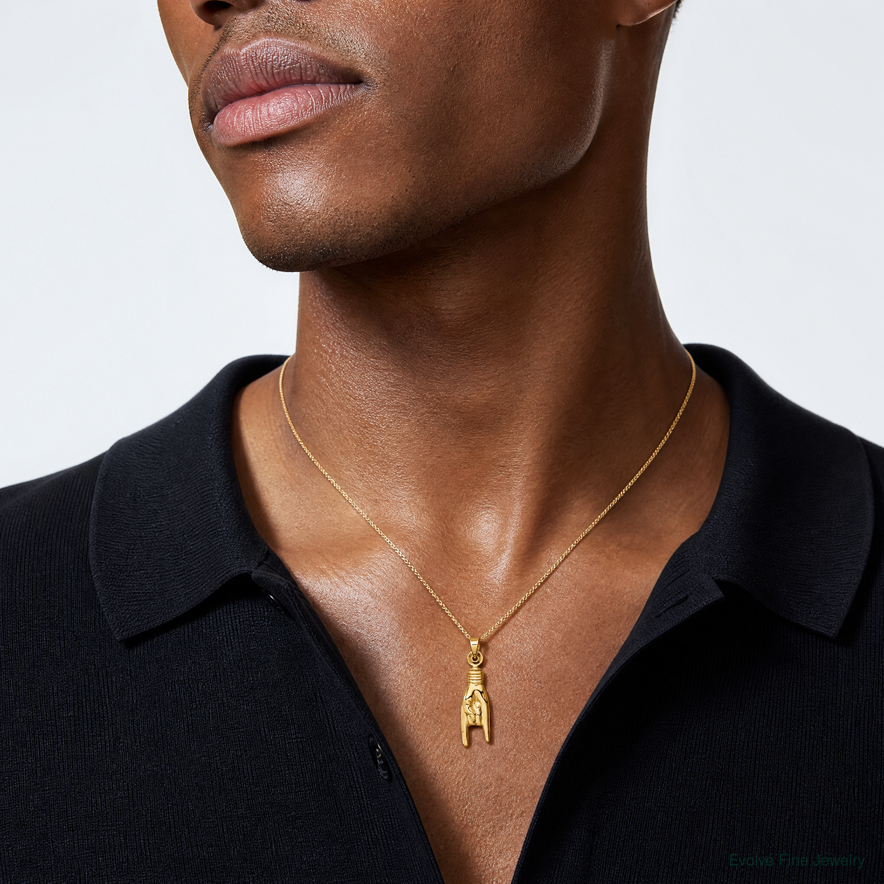 14K 3D Hollow Rock On Sign Charm - Model Shot