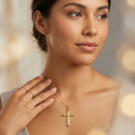 14k Hollow Diamond-cut Cross Pendant - Model Shot