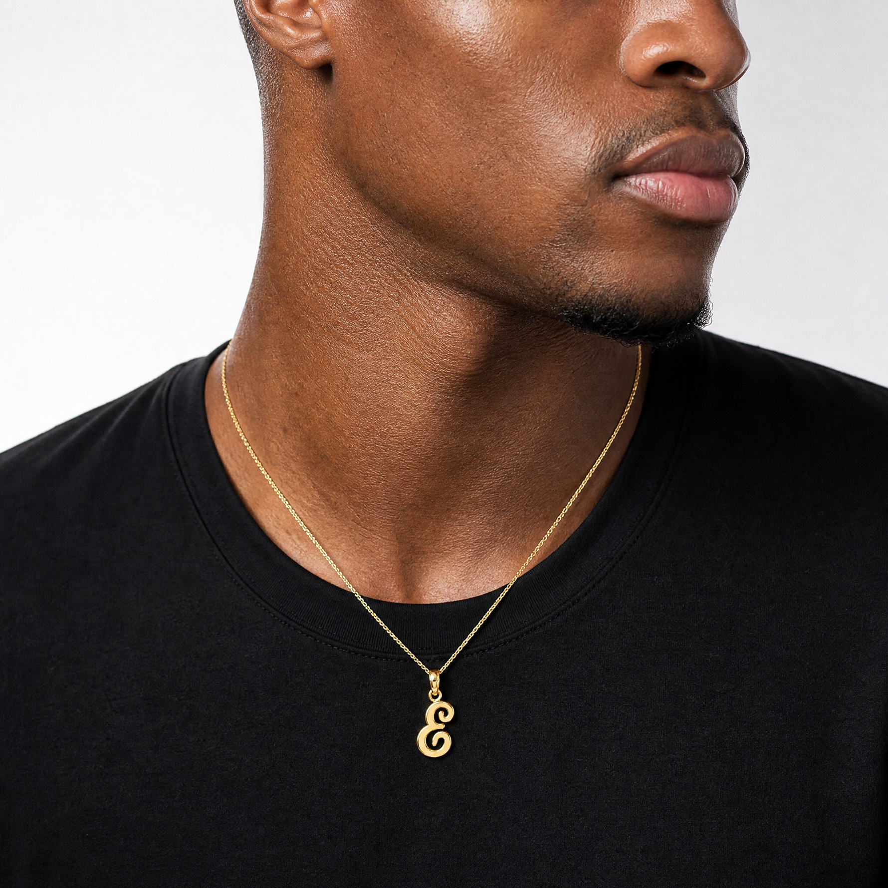 14KY Script Letter E Initial Pendant - Model Shot