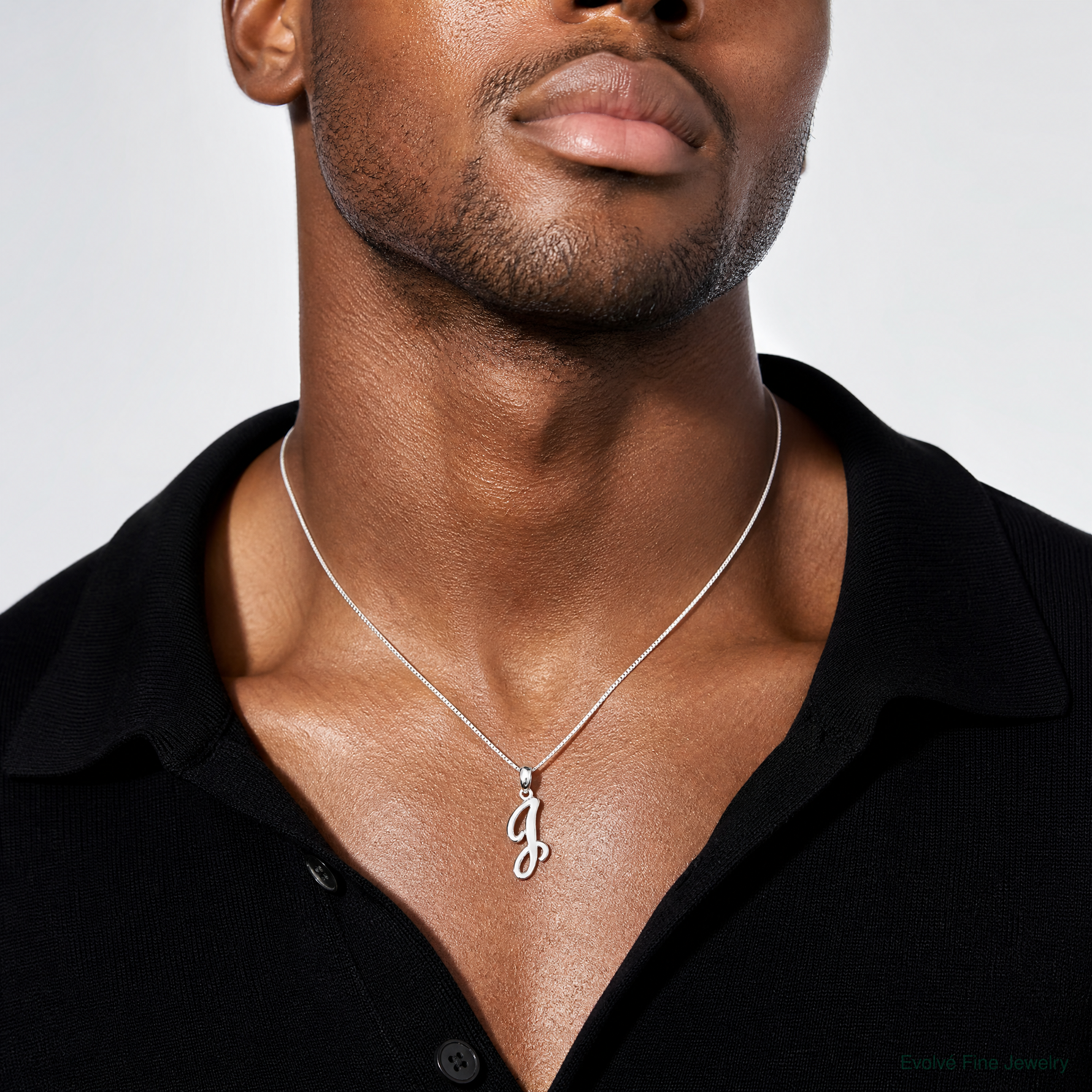 14KW White Gold Script Letter J Initial Pendant - Model Shot