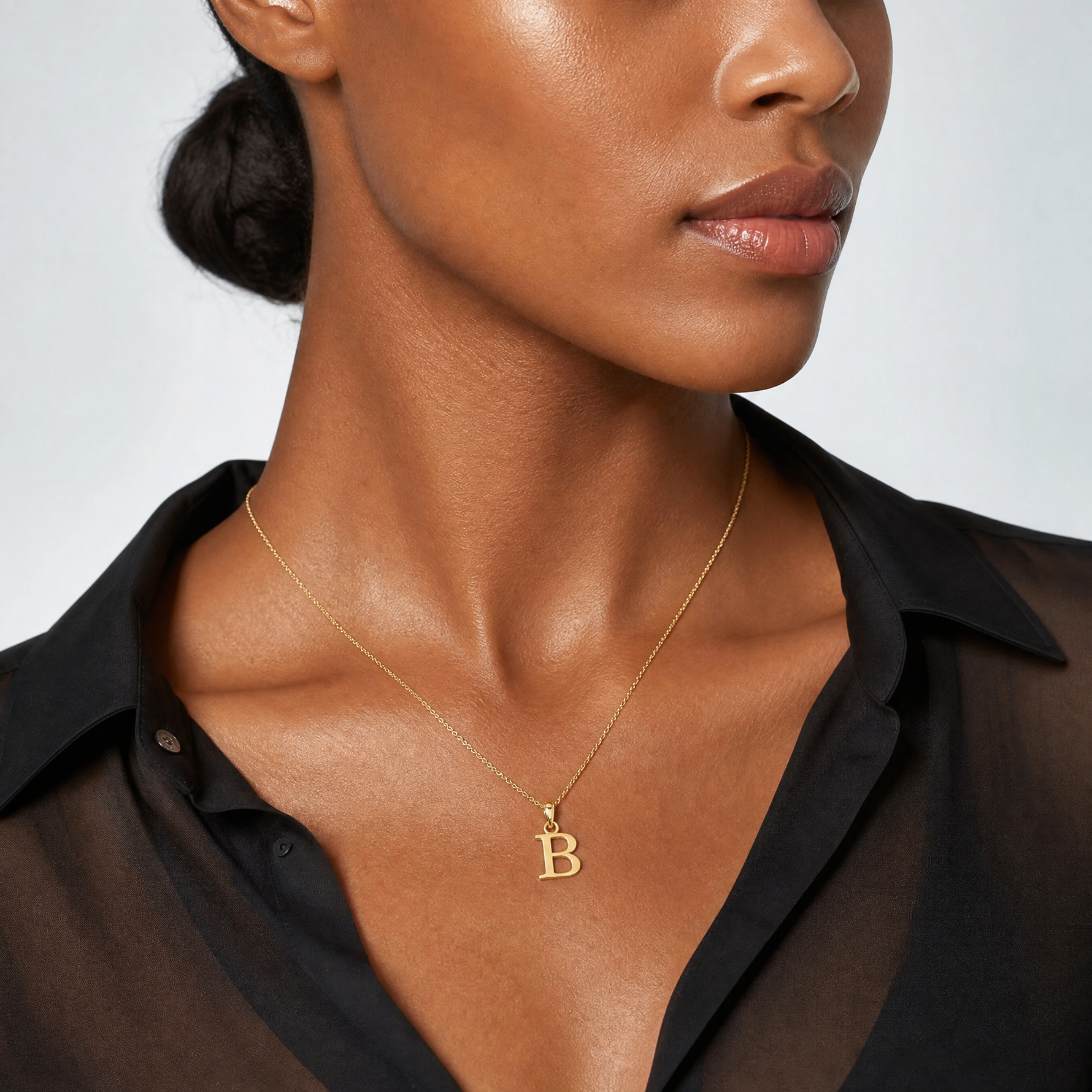 14KY Polished Block Letter B Initial Pendant - Model Shot