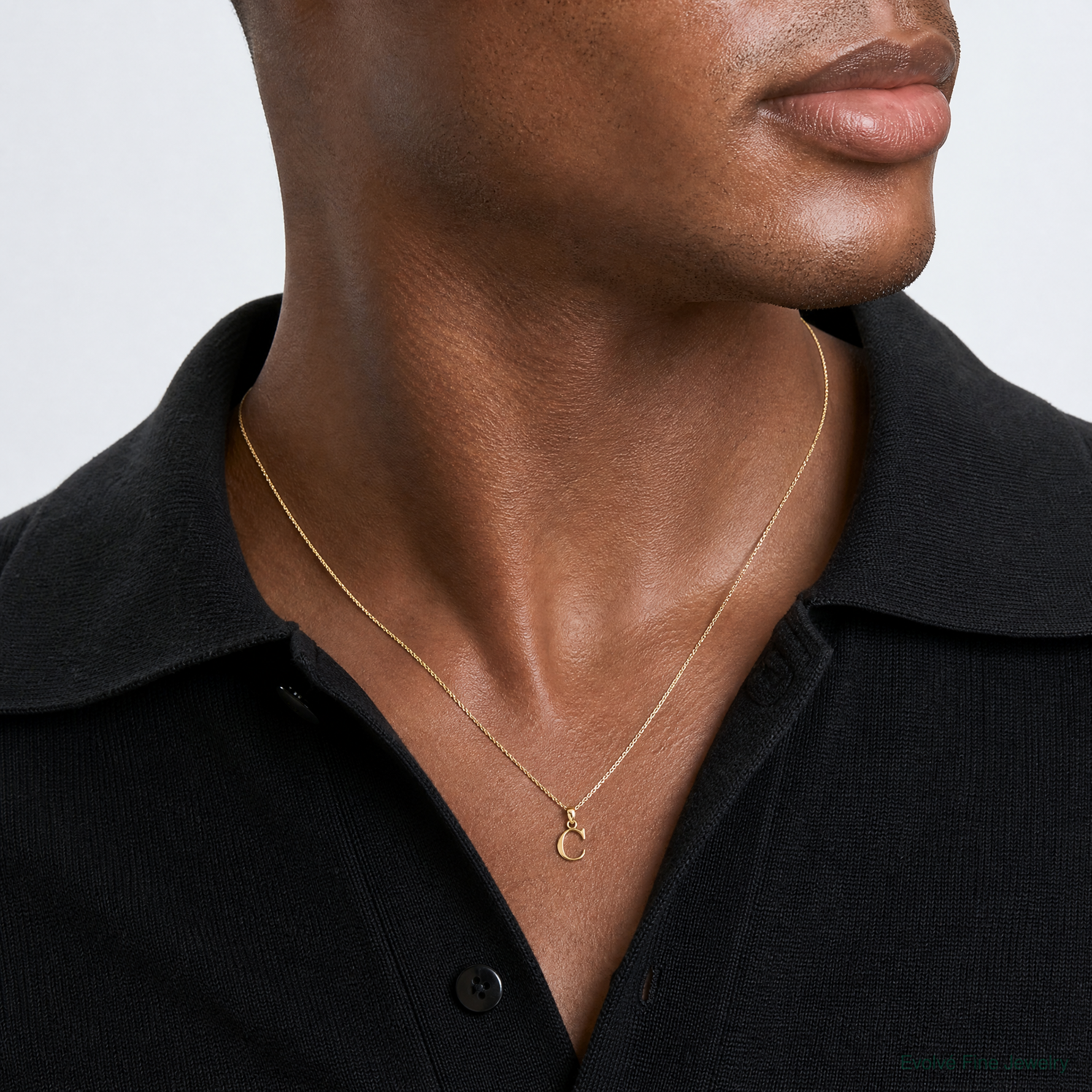 14KY Polished Block Letter C Initial Pendant - Model Shot