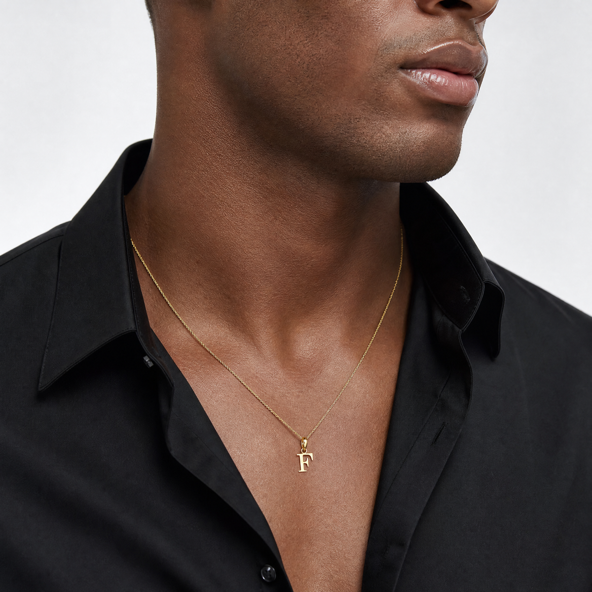 14K Polished Block Letter F Initial Pendant - Model Shot