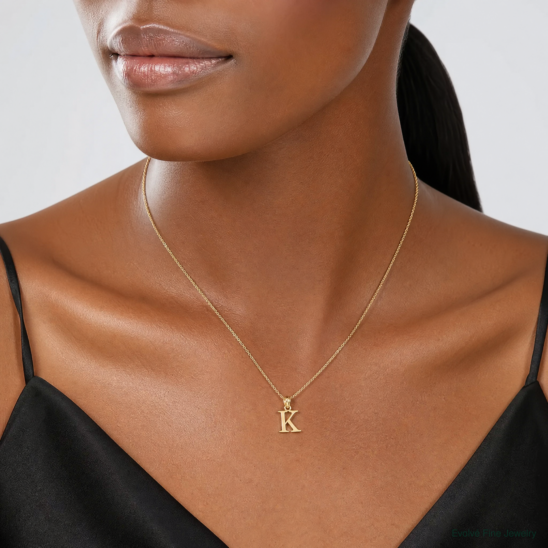 14K Polished Block Letter K Initial Pendant - Model Shot