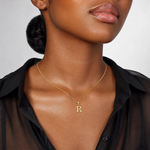 14K Polished Block Letter R Initial Pendant - Model Shot