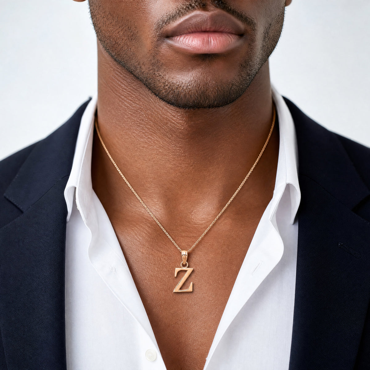 14K Rose Gold Polished Block Letter Z Initial Pendant - Model Shot