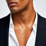 14k Polished Block Letter T Initial Pendant - Model Shot