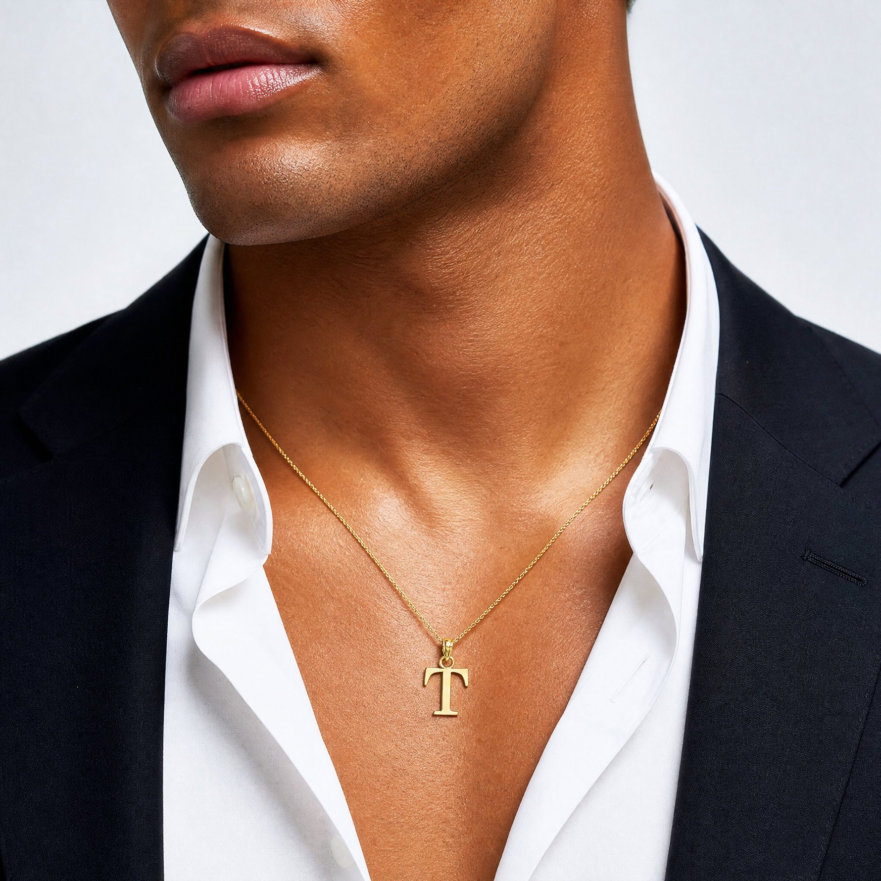 14k Polished Block Letter T Initial Pendant - Model Shot